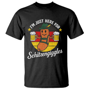 Funny Oktoberfest T Shirt Just Here for Schitzengiggles German Flag TS10 Black Print Your Wear