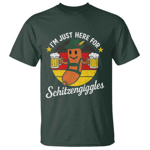 Funny Oktoberfest T Shirt Just Here for Schitzengiggles German Flag TS10 Dark Forest Green Print Your Wear