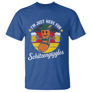Funny Oktoberfest T Shirt Just Here for Schitzengiggles German Flag TS10 Royal Blue Print Your Wear