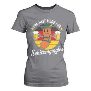 Funny Oktoberfest T Shirt For Women Just Here for Schitzengiggles German Flag TS10 Charcoal Print Your Wear