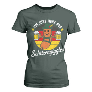 Funny Oktoberfest T Shirt For Women Just Here for Schitzengiggles German Flag TS10 Dark Forest Green Print Your Wear