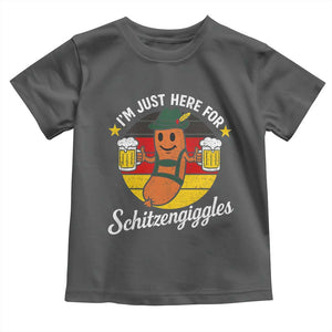 Funny Oktoberfest Toddler T Shirt Just Here for Schitzengiggles German Flag TS10 Dark Heather Print Your Wear