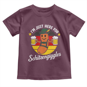 Funny Oktoberfest Toddler T Shirt Just Here for Schitzengiggles German Flag TS10 Maroon Print Your Wear