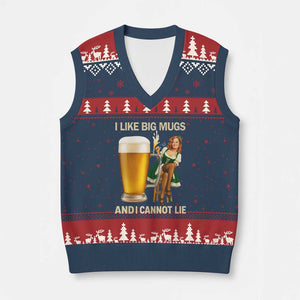 Oktoberfest Beer V-Neck Knit Sweater Vest Funny I Like Big Mugs Pin Up Girl Dirndl TS10 Navy Red Print Your Wear