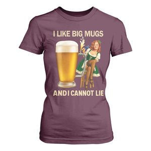 Oktoberfest Beer T Shirt For Women Funny I Like Big Mugs Pin Up Girl Dirndl TS10 Maroon Print Your Wear
