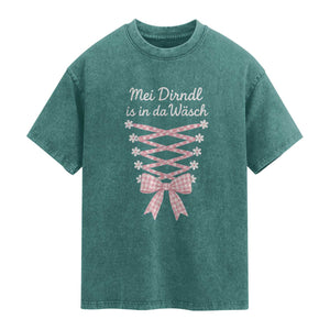Oktoberfest Dirndl Costume Washed Cotton T-Shirt Funny German Bavarian Octoberfest Festival