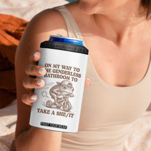 On My Way To The Genderless Bathroom To Take a She/It 4 in 1 Can Cooler Tumbler Funny Frog Graphic