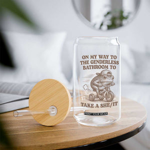 On My Way To The Genderless Bathroom To Take a She/It Glass Can Funny Frog Graphic