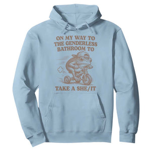 On My Way To The Genderless Bathroom To Take a She/It Hoodie Funny Frog Graphic