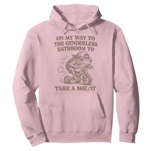 On My Way To The Genderless Bathroom To Take a She/It Hoodie Funny Frog Graphic