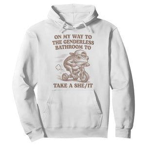 On My Way To The Genderless Bathroom To Take a She/It Hoodie Funny Frog Graphic