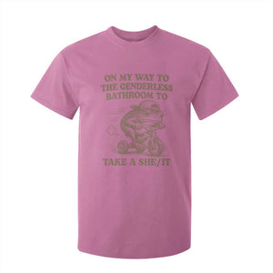 On My Way To The Genderless Bathroom To Take a She/It T Shirt For Kid Funny Frog Graphic