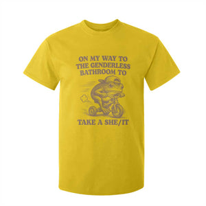 On My Way To The Genderless Bathroom To Take a She/It T Shirt For Kid Funny Frog Graphic