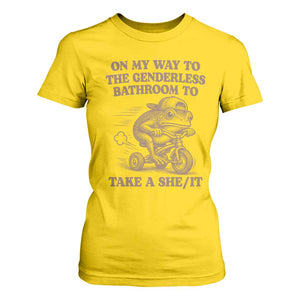 On My Way To The Genderless Bathroom To Take a She/It T Shirt For Women Funny Frog Graphic