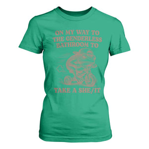 On My Way To The Genderless Bathroom To Take a She/It T Shirt For Women Funny Frog Graphic