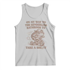 On My Way To The Genderless Bathroom To Take a She/It Tank Top Funny Frog Graphic