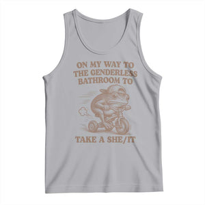 On My Way To The Genderless Bathroom To Take a She/It Tank Top Funny Frog Graphic