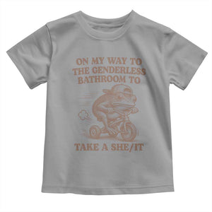 On My Way To The Genderless Bathroom To Take a She/It Toddler T Shirt Funny Frog Graphic
