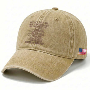 On My Way To The Genderless Bathroom To Take a She/It Washed Cotton Baseball Cap Funny Frog Graphic