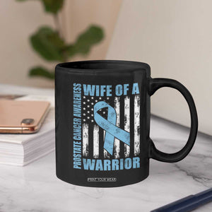 Wife Of A Warrior Prostate Cancer Awareness Coffee Mug American Flag Blue Ribbon Graphic