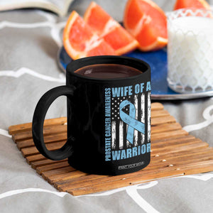 Wife Of A Warrior Prostate Cancer Awareness Coffee Mug American Flag Blue Ribbon Graphic