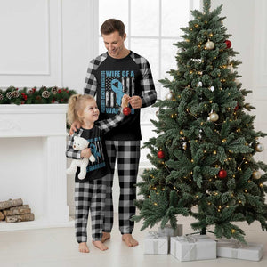 Wife Of A Warrior Prostate Cancer Awareness Plaid Pajama Set American Flag Blue Ribbon Graphic