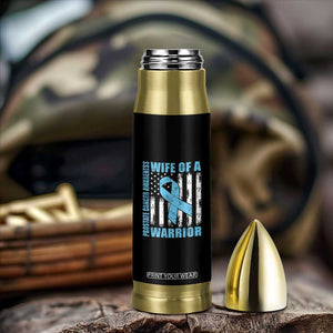 Wife Of A Warrior Prostate Cancer Awareness Bullet Tumbler American Flag Blue Ribbon Graphic