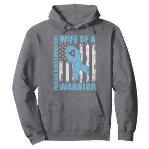 Wife Of A Warrior Prostate Cancer Awareness Hoodie American Flag Blue Ribbon Graphic
