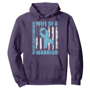 Wife Of A Warrior Prostate Cancer Awareness Hoodie American Flag Blue Ribbon Graphic