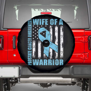 Wife Of A Warrior Prostate Cancer Awareness Spare Tire Cover American Flag Blue Ribbon Graphic