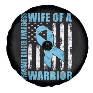 Wife Of A Warrior Prostate Cancer Awareness Spare Tire Cover American Flag Blue Ribbon Graphic