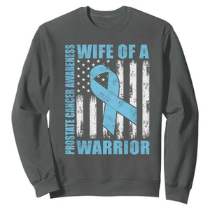 Wife Of A Warrior Prostate Cancer Awareness Sweatshirt American Flag Blue Ribbon Graphic
