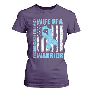 Wife Of A Warrior Prostate Cancer Awareness T Shirt For Women American Flag Blue Ribbon Graphic