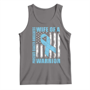 Wife Of A Warrior Prostate Cancer Awareness Tank Top American Flag Blue Ribbon Graphic