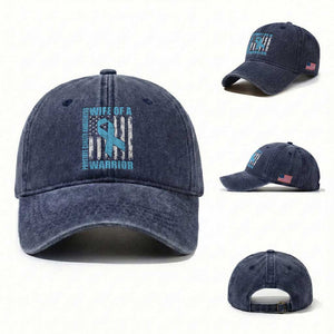 Wife Of A Warrior Prostate Cancer Awareness Washed Cotton Baseball Cap American Flag Blue Ribbon Graphic