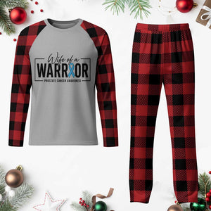 Wife Of A Warrior Prostate Cancer Awareness Plaid Pajama Set Blue Ribbon Graphic