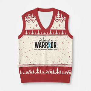 Wife Of A Warrior Prostate Cancer Awareness V-Neck Knit Sweater Vest Blue Ribbon Graphic