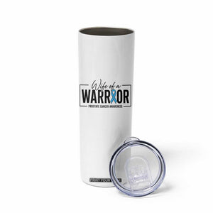 Wife Of A Warrior Prostate Cancer Awareness Skinny Tumbler Blue Ribbon Graphic