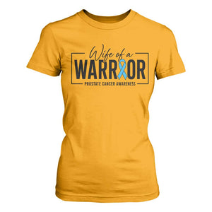Wife Of A Warrior Prostate Cancer Awareness T Shirt For Women Blue Ribbon Graphic