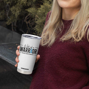 Wife Of A Warrior Prostate Cancer Awareness Tumbler Cup Blue Ribbon Graphic