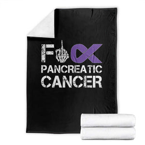 Fck Pancreatic Cancer Throw Blanket Purple Ribbon Skeleton Hand Graphic