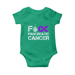 Fck Pancreatic Cancer Baby Onesie Purple Ribbon Skeleton Hand Graphic