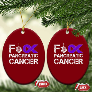 Fck Pancreatic Cancer Ceramic Ornament Purple Ribbon Skeleton Hand Graphic