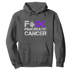 Fck Pancreatic Cancer Hoodie Purple Ribbon Skeleton Hand Graphic