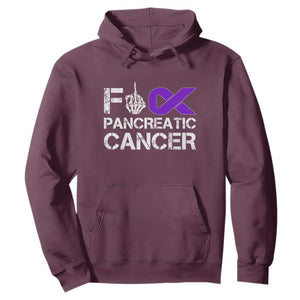 Fck Pancreatic Cancer Hoodie Purple Ribbon Skeleton Hand Graphic