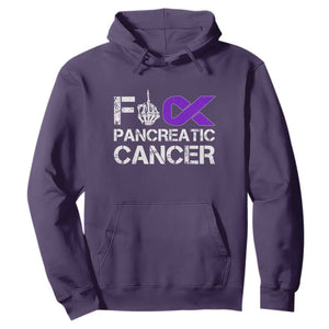 Fck Pancreatic Cancer Hoodie Purple Ribbon Skeleton Hand Graphic