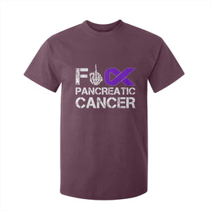 Fck Pancreatic Cancer T Shirt For Kid Purple Ribbon Skeleton Hand Graphic