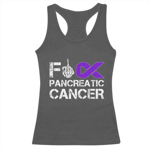 Fck Pancreatic Cancer Racerback Tank Top Purple Ribbon Skeleton Hand Graphic