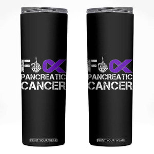 Fck Pancreatic Cancer Skinny Tumbler Purple Ribbon Skeleton Hand Graphic