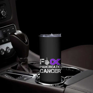 Fck Pancreatic Cancer Skinny Tumbler Purple Ribbon Skeleton Hand Graphic